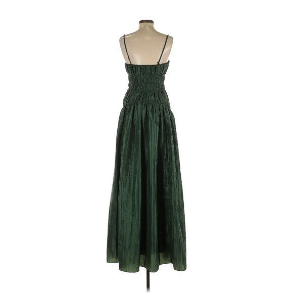 Jonathan Simkhai Stefanie Taffeta Pleated Emerald Gown 2 - Picture 7 of 11